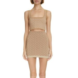 Balmain Monogram Jacquard Knit Crop Tank